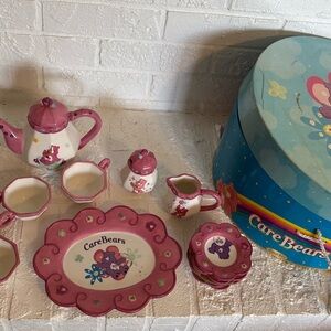Care Bears Pink Ceramic Play Tea Set 14 pc 2005  & box - 2005